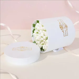 White/Black Rigid Flower Boxes, Custom Printed, Stamped and Embossed, with Handle for Fresh Flowers and Gifts
