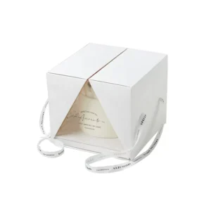White Brown Custom Size Birthday Bakery Wedding Tall Cake Paper Box Packaging with Handle Recycled Materials and Embossing