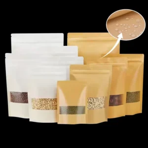 White Brown Custom Stand-Up Zipper Tea Coffee Spice Candy Packaging Herbal Craft Zip Bag Paper Kraft Pouch with Window