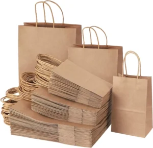 White Brown Eco Friendly Kraft Paper Twisted Handle Custom Logo Shopping Carrier Bag with Printed