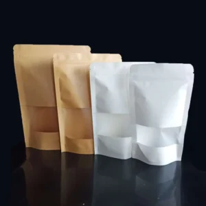 White Brown Kraft Paper Bags Food Storage Packaging Customized Logo Reusable Mylar Bags Pouches Bag With Clear Window