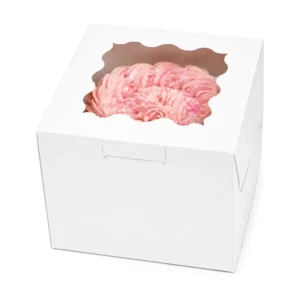 White Cake Box with Scalloped Clear Window Food Grade Cardboard Bakery Tart Muffin Cupcake Packaging Box Custom Logo