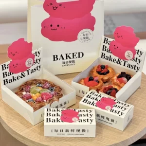 White Card Paper Food Box, Custom Size and Design, for Bakery Pastry Packaging