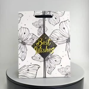 White Card Paper Gift Bags with Hot Foil Stamping Handles and Logo