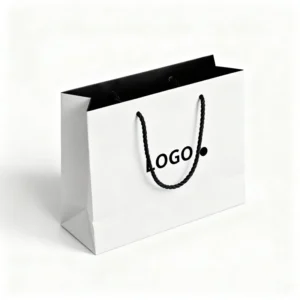 White Card Paper Gift Bags with PP Cord Handles, Laminated Offset Printing, Recyclable, Custom Color and Size