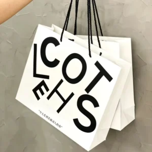White Card Paper Shopping Bags with Custom Logo and Handle for Retail Gift Packaging