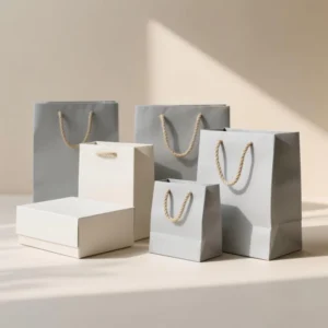 White Card Shopping Paper Bags with PP Cord Handles, Recyclable and Customizable for Gifting