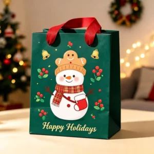 White Cardboard Christmas Gift Bag with Silk Ribbon Handle for Jewelry Gift Box Packaging