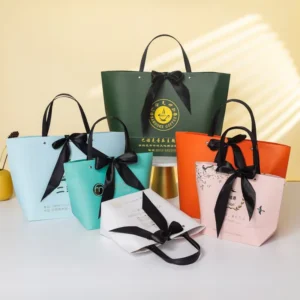White Cardboard Clothing Store Tote Bag with Bow and Gift Packaging