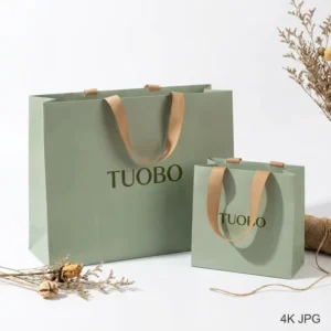 White Cardboard Paper Shopping Bag Matte Laminated Boutique Gift Bag with Ribbon Handle for Clothing