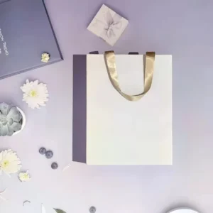 White Cardboard Paper Shopping Tote Bag with Ribbon Handles
