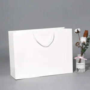 White Cardboard Shopping Bag With Handle, Custom Logo Printed Takeaway and Grocery Packaging Bag