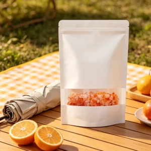 White Clear Window Resealable Kraft Paper Bags for Dry Fruit Food Storage Frosted Stand up Zipper Pouch Bags for Packaging