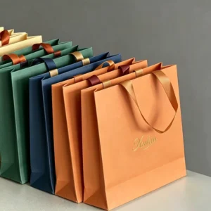 White Ivory Board Recyclable Shopping Bag with Custom Artwork Logo Reinforced Sides for Heavy Items