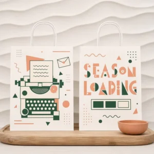 White Kraft Christmas Themed Paper Tote Bags