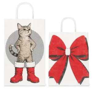 White Kraft Christmas Themed Recycled Carry Bags