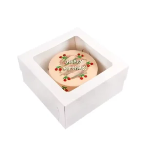 White Kraft Paper 10 x 10 x 5 Inch Disposable Bakery Cardboard Box with Window for Cake Packaging