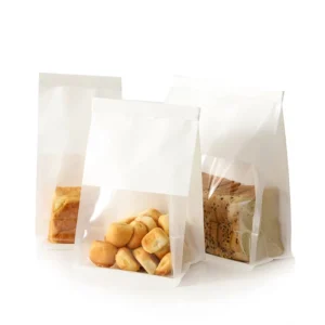White Kraft Paper Bag with Transparent Window and Button Closure for Canned Food and Baked Goods