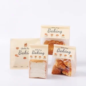 White Kraft Paper Bread Bag Clear Plastic Window Flat Bottom Toast Croissant Bakery Packaging Custom Printed Logo
