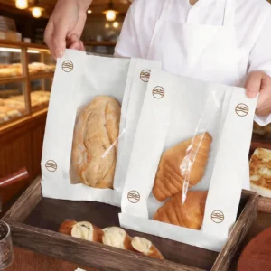 White Kraft Paper Bread Bag with Window and Tin Tie for Toast, Sandwiches, and Bakery Packaging