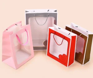 White Kraft Paper Gift Bag with Transparent Window for Flowers, Clothing, Crafts, and Valentine’s Day