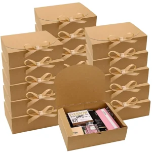 White Kraft Paper Gift Box with Bow for Holiday and Christmas Gift Packaging