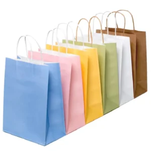 White Kraft Paper Shopping Bag with Custom Logo, 40 cm, Grocery Store