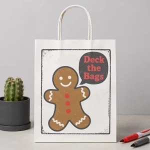White Kraft Recycled Christmas-Themed Paper Bags with Wide Handles