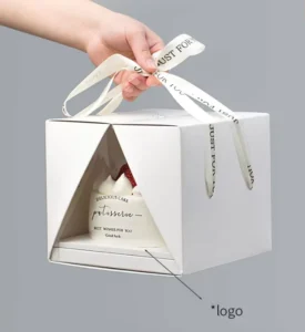White PVC-Window Mini Cardboard Cake Box, 12x12x6, with Ribbon Handle