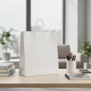 White Paper Bag Custom Printed Logo Eco Friendly Biodegradable Kraft Paper Food Takeaway Packaging Carrier
