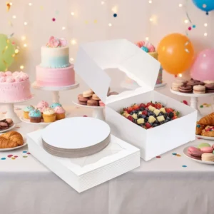 White Paper Bakery Box Square Cardboard Disposable Embossed Recyclable Cake Box with Clear Window