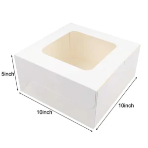 White Paper Bakery Cake Box with Window, Square Cardboard, Disposable, 10 X 10 X 5 12 Inch