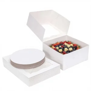 White Paper Bakery Folders Square Cardboard Disposable Embossed Recyclable 10 X 10 X 5 12 Inch Cake Package with Window for Food Gifts