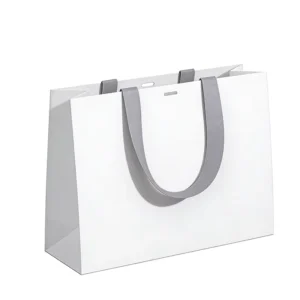 White Paper Shopping Gift Bag With Handles, Gold Stamping And Printed Logo