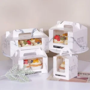 White, Pink and Transparent 3, 4, 6 and 8 Inch Cake Boxes with Window and Handle