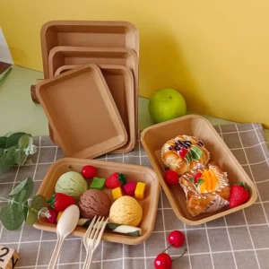 White Rectangle Kraft Paper Fruit Food Tray, 100-200 ml, Takeaway, Camping