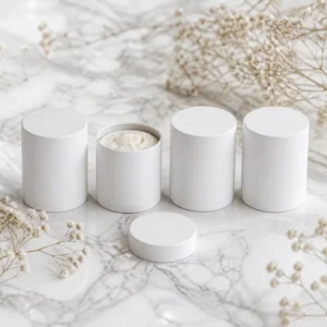 White Round Paper Tube Canister with Silver Foil Ring Airtight Lid Custom Logo Cylinder Packaging for Gift