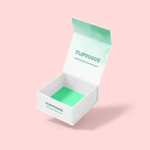White Small Magnetic Rigid Flip-Top Gift Box with Green Gradient Printed Inner Lid for Jewelry and Cosmetics