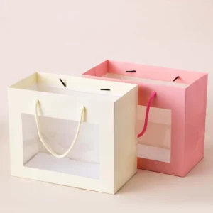 White Square Bottom Kraft Paper Takeaway Gift Bags with Window