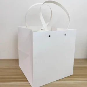 White Square Matte Paper Tote Bag with Metal Rivet Handle, Reusable, Custom Logo