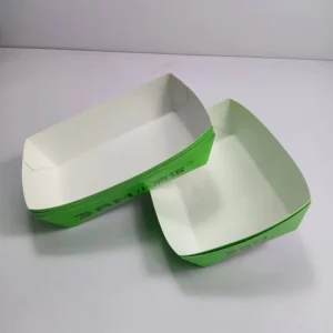 White Waterproof Recyclable Kraft Paper Boat Box with Embossing for Hot Dogs, Fries, Snacks and Barbecue