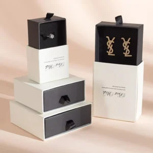 White and Black Cardboard Drawer Jewelry Box with Logo for Ring, Earring, Necklace, and Bracelet