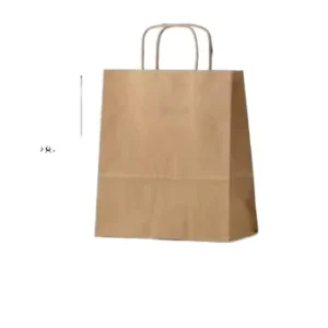 White and Brown Kraft Paper Shopping Bag with Twisted Handles and Printed Logo