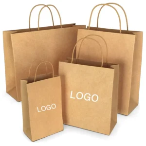 White and Brown Kraft Paper Shopping Bags with Handles
