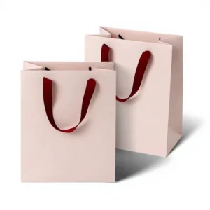 White and Brown Kraft Paper Shopping Carrier Bag with Twisted Handles and Printed Logo