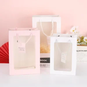 Window Bag in Stock Transparent Display Window Handbag Creative Gift Window Paper Bag Single Bouquet Packaging Bag