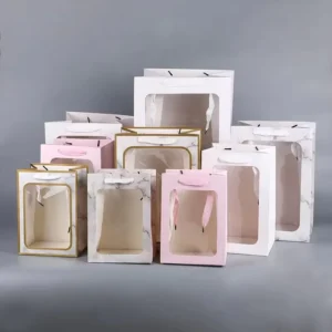 Window Gift Bag Fresh Flower Eco friendly Biodegradable White Card Handbag Gift Box Paper Bag