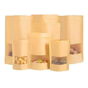 Windowed Kraft Paper Dried Fruit Food Packaging Bag Self sealing Kraft Paper Bags Stand up Kraft Paper Tea sealed Bags