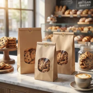 Windowed Plastic Bread Bags with Paper Window, Metal Tie, and Lock for Coffee Beans