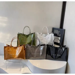 Women Large Capacity PVC Tote Bag Waterproof Print Kraft Texture Shoulder Beach Shopping Bag